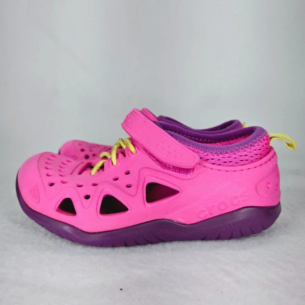 CROCS Shoes Childrens 10 Pink Purple Swiftwater Play Shoes Water Sandals Sneaker